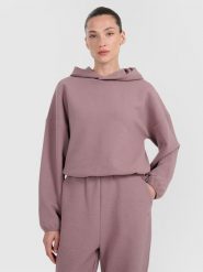 4F Bluza dresowa z waflowej dzianiny damska - brązowa XS. Brązowe bluzy 4f, xs, bez wzorów, z dresówki, bez kaptura. Za 179.99 zł.