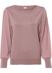 Sweter z plisowanymi rękawami. Zielone swetry bonprix, bez wzorów, bez ramiączek. Za 114.99 zł.