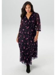 Aniston Sukienka w kolorze czarno-fioletowym rozmiar: 50. Czarne sukienki Aniston, bez wzorów, z tkaniny, bez kołnierzyka, bez ramiączek, maxi, kopertowe. Za 113.99 zł.