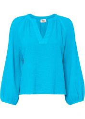 Bluzka muślinowa oversize. Fioletowe bluzki bonprix, bez wzorów, bez kołnierzyka, bez ramiączek. Za 82.99 zł.