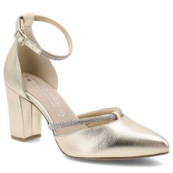 Złote Sandały Marco Tozzi Eleganckie Obuwie Damskie Na Obcasie. Żółte sandały Marco Tozzi, z aplikacjami, eleganckie, bez obcasa, na obcasie, bez zapięcia. Za 279.00 zł.