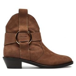 Kowbojki See By Chloé. Brązowe botki See By Chloé, bez wzorów, bez obcasa, na słupku, bez zapięcia. Za 2,899.00 zł.