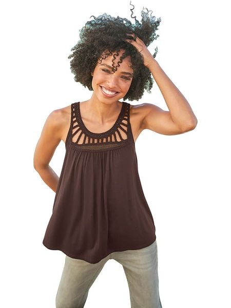 Heine Top w kolorze brązowym rozmiar: 44. Brązowe topy Heine, bez wzorów, z koronki, bez kołnierzyka, bez ramiączek. Za 48.05 zł.