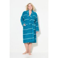 Damskie Szlafrok paski szalowy kołnierz długi rękaw frotte. Niebieskie szlafroki Ulla Popken, l, bez wzorów, z bawełny, plus size, bez ramiączek, bez kaptura. Za 349.99 zł.