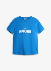 T-shirt 2w1 na okres ciąży i do karmienia z bawełny organicznej. Niebieskie t-shirty bonprix, bez wzorów, z bawełny, bez kołnierzyka, bez ramiączek. Za 77.99 zł.