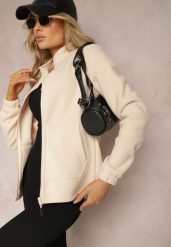 Beżowa Bluza na Suwak Ocieplana Polarem z Kołnierzem Imerulia. Brązowe bluzy Renee, na zimę, l, bez wzorów, z polaru, bez kaptura. Za 89.99 zł.