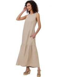 Heine Sukienka w kolorze beżowym rozmiar: 42. Brązowe sukienki Heine, na co dzień, bez wzorów, bez kołnierzyka, bez ramiączek, maxi, proste. Za 69.99 zł.