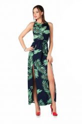 Długa Sukienka bez Rękawów z Tropikalnym Nadrukiem. Sukienki Merribel, xxl, bez wzorów, z materiału, wizytowe, bez kołnierzyka, bez ramiączek, maxi. Za 114.90 zł.