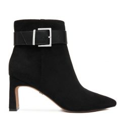 Botki Nine West. Czarne botki Nine West, bez wzorów, bez obcasa, na słupku, bez zapięcia. Za 279.99 zł.