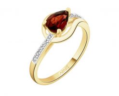 Pierścionek z żółtego złota z diamentami i granatem - próba 585. Żółte pierścionki Apart, z diamentem, złote. Za 2,890.00 zł.