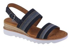 Sandały damskie, Desert Kiss Hi - Tea Time. Niebieskie sandały Skechers, bez wzorów, z materiału, sportowe, bez obcasa, bez zapięcia. Za 259.99 zł.