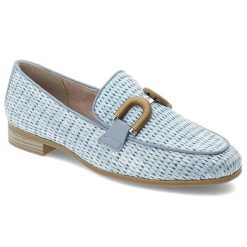 Niebieskie Mokasyny Marco Tozzi Eleganckie Obuwie Damskie. Niebieskie mokasyny Marco Tozzi, na lato, bez wzorów, z materiału, bez obcasa. Za 229.00 zł.