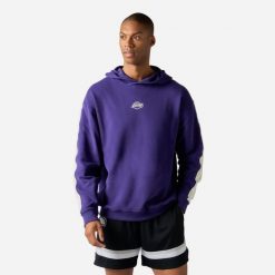 Bluza z kapturem do koszykówki unisex Tarmak NBA Lakers. Fioletowe bluzy KIPSTA, m, bez wzorów, z bawełny, z kapturem. Za 149.99 zł.
