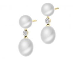 Kolczyki z żółtego złota z diamentami i perłami - próba 585. Żółte kolczyki Apart, z diamentem, złote. Za 2,490.00 zł.
