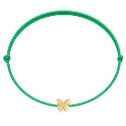 Bransoletka z pozłacanym motylem Etincelle na cienkim zielonym sznurku. Zielone bransoletki Lilou, pozłacane. Za 79.00 zł.