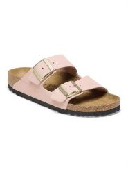 Birkenstock Skórzane klapki "Arizona" w kolorze jasnoróżowym rozmiar: 40. Różowe klapki Birkenstock, bez wzorów, ze skóry, z otwartym noskiem, bez obcasa. Za 475.50 zł.
