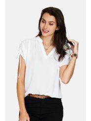 ASSUILI Koszulka w kolorze białym rozmiar: 36. Białe bluzki Assuili, bez wzorów, klasyczne, bez kołnierzyka, bez ramiączek. Za 73.93 zł.