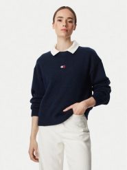 Tommy Jeans Sweter Fluffy Badge DW0DW23831 Granatowy Regular Fit. Niebieskie swetry Tommy Jeans, xs, bez wzorów, z jeansu, bez ramiączek. Za 449.99 zł.
