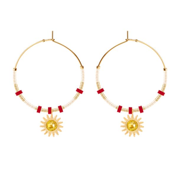 Kolczyki koła z różowymi japońskimi koralikami Miyuki i zawieszkami Soleil. Czerwone kolczyki Lilou, z turkusem, ze stali. Za 487.00 zł.