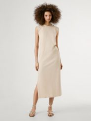 Pepe Jeans Sukienka "Ari" w kolorze beżowym rozmiar: M. Brązowe sukienki Pepe Jeans, na co dzień, m, bez wzorów, z bawełny, bez kołnierzyka, bez ramiączek, maxi, proste. Za 228.92 zł.