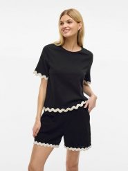 Vila Koszulka w kolorze kremowo-czarnym rozmiar: L. Brązowe bluzki Vila, l, bez wzorów, z bawełny, bez kołnierzyka, bez ramiączek. Za 74.81 zł.