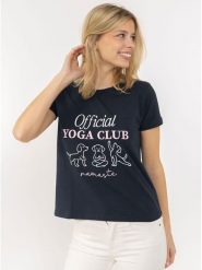 Zwillingsherz Koszulka "Yoga Club" w kolorze granatowym rozmiar: XXL. Niebieskie bluzki Zwillingsherz, xxl, bez wzorów, z bawełny, bez kołnierzyka, bez ramiączek. Za 114.44 zł.