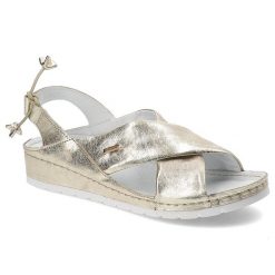 Złote Sandały Armodo Stylowe Obuwie Damskie. Żółte sandały Armodo, bez wzorów, ze skóry, eleganckie, bez obcasa, bez zapięcia. Za 242.99 zł.
