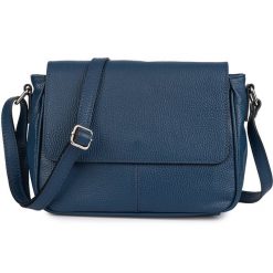 Torebka Damska Listonoszka Skóra Naturalna Włoska Mała A5 Vera Pelle Niebieska K54. Niebieskie torby na ramię bez wzorów, z materiału, eleganckie, na ramię, małe, bez dodatków. Za 239.99 zł.