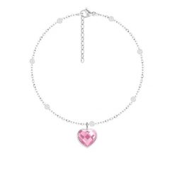 Bransoletka z kulkami z posrebrzanym sercem z różowym kryształem. Czerwone bransoletki Lilou, posrebrzane. Za 178.00 zł.