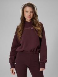 4F Bluza dresowa regular z kapturem damska - brązowa L. Brązowe bluzy 4f, l, bez wzorów, z dresówki, z kapturem. Za 159.99 zł.