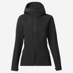 Kurtka turystyczna damska Softshell Forclaz MT500. Czarne kurtki sportowe FORCLAZ, m, bez wzorów, z polaru, bez kaptura, trekkingowe. Za 249.99 zł.