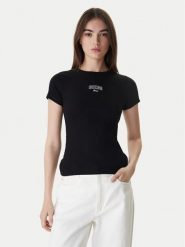 Guess Jeans T-Shirt W6RP21 KA0H1 Czarny Slim Fit. Czarne t-shirty Guess Jeans, xs, z aplikacjami, z bawełny, bez kołnierzyka, bez ramiączek. Za 159.99 zł.