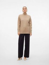 Vero Moda Sweter "Gold" w kolorze beżowym rozmiar: M. Brązowe swetry Vero Moda, m, bez wzorów, ze splotem, bez ramiączek. Za 83.62 zł.
