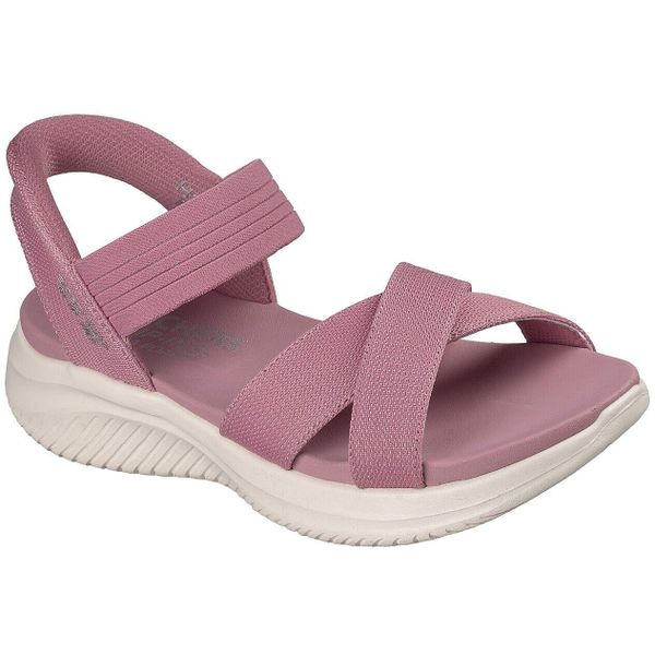Sandały SKECHERS ULTRA FLEX 3.0 SANDAL NEV Rose. Czerwone sandały Skechers, bez wzorów, z materiału, bez obcasa, bez zapięcia. Za 390.00 zł.
