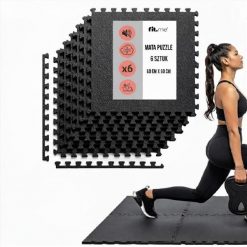 Mata Puzzle Pod Sprzęt Do Ćwiczeń 6 szt. Ochronna Podłoga Na Siłownię. Czarne topy FIT.ME, m, bez wzorów, z materiału, bez kołnierzyka, bez ramiączek. Za 49.95 zł.
