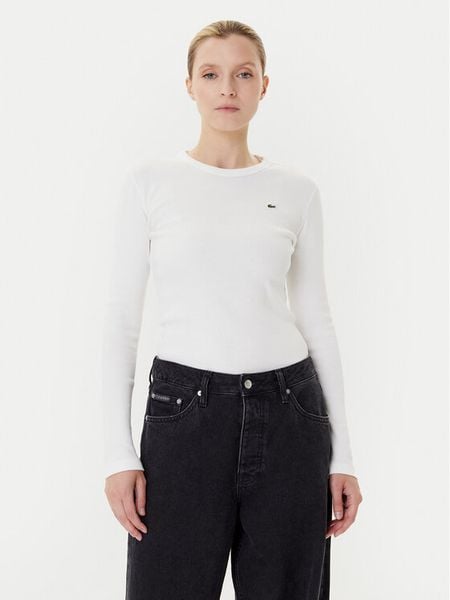 Lacoste Bluzka TF1692 Écru Slim Fit. Bluzki Lacoste, bez wzorów, z bawełny, bez kołnierzyka, bez ramiączek. Za 249.99 zł.