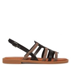 Sandały Tamaris. Czarne sandały Tamaris, bez wzorów, bez obcasa, na płaskiej podeszwie, bez zapięcia. Za 259.99 zł.
