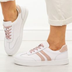 Białe skórzane półbuty damskie Vinceza 41505. Białe obuwie sportowe VINCEZA, na jesień, z dresówki, bez zapięcia. W wyprzedaży za 192.72 zł.