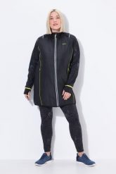 Damskie Płaszcz funkcyjny 2w1 odpinane rękawy kieszenie na zamek błyskawiczny. Czarne płaszcze Ulla Popken, plus size, bez wzorów, z elastanu, bez kaptura. Za 343.99 zł.