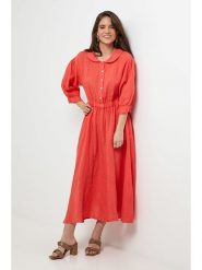 Rodier Lin Lniana sukienka w kolorze koralowym rozmiar: XL/XXL. Czerwone sukienki Rodier Lin, xl, bez wzorów, ze lnu, bez kołnierzyka, bez ramiączek, maxi. Za 158.47 zł.