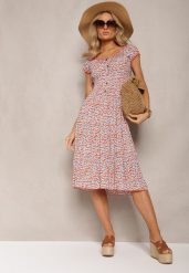 Pomarańczowa Rozkloszowana Sukienka z Wiskozy Midi z Guzikami Firla. Brązowe sukienki Renee, m, bez wzorów, z wiskozy, eleganckie, bez kołnierzyka, bez ramiączek, midi, rozkloszowane. Za 44.99 zł.