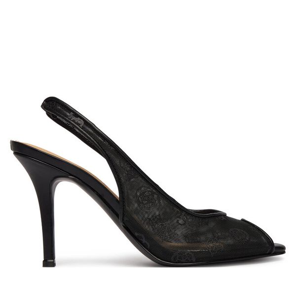 Sandały Guess. Czarne sandały Guess, z aplikacjami, bez obcasa, na szpilce, bez zapięcia. Za 639.99 zł.