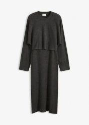 Dzianinowy komplet: sukienka i sweter (2 części). Czerwone sukienki bonprix, bez wzorów, z dzianiny, bez kołnierzyka, bez ramiączek. Za 179.99 zł.