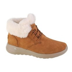 Buty zimowe damskie, Skechers On-The-Go Joy Lush. Brązowe trekkingi Skechers, z materiału, przed kolano, trekkingowe. Za 199.99 zł.