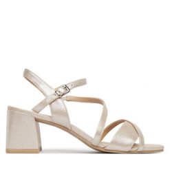 Sandały Caprice. Brązowe sandały Caprice, bez wzorów, bez obcasa, na słupku, bez zapięcia. Za 339.99 zł.