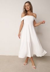 Biała Koktajlowa Sukienka VICES Hiszpanka o Rozkloszowanym Kroju Diolora. Białe sukienki Born2be, na spotkanie biznesowe, l, bez wzorów, eleganckie, bez kołnierzyka, bez ramiączek, midi, rozkloszowane. Za 199.99 zł.