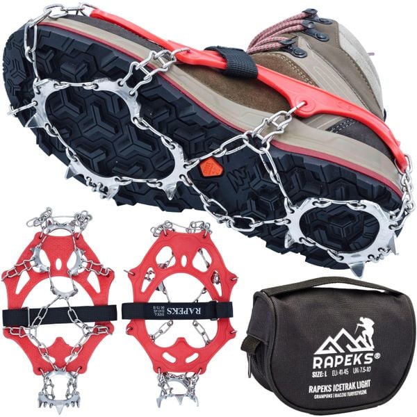 Raczki turystyczne na buty Rapeks Icetrak Light. Czerwone trekkingi RAPEKS, trekkingowe. W wyprzedaży za 82.90 zł.