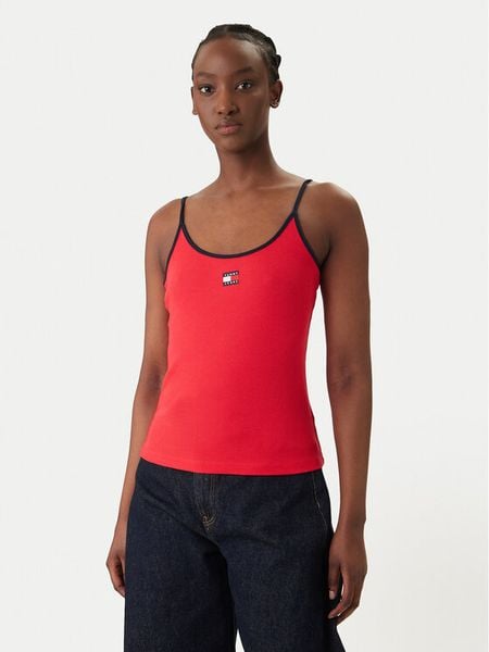 Tommy Jeans Top DW0DW22261 Czerwony Slim Fit. Czerwone topy Tommy Jeans, xs, bez wzorów, z bawełny, bez kołnierzyka, bez ramiączek. Za 108.99 zł.
