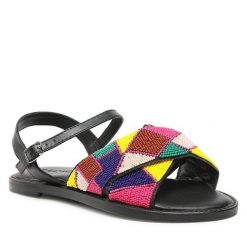Sandały Inuovo. Czarne sandały Inuovo, bez wzorów, bez obcasa, na płaskiej podeszwie, bez zapięcia. Za 429.99 zł.