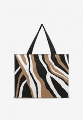 Brązowa Torebka Shopper z Suwakiem w Abstrakcyjny Print Salidrea. Brązowe shopper Born2be, bez wzorów, eleganckie, bez dodatków. Za 74.99 zł.